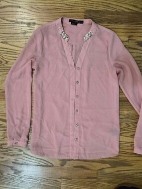 Embellished Collar Pink Blouse